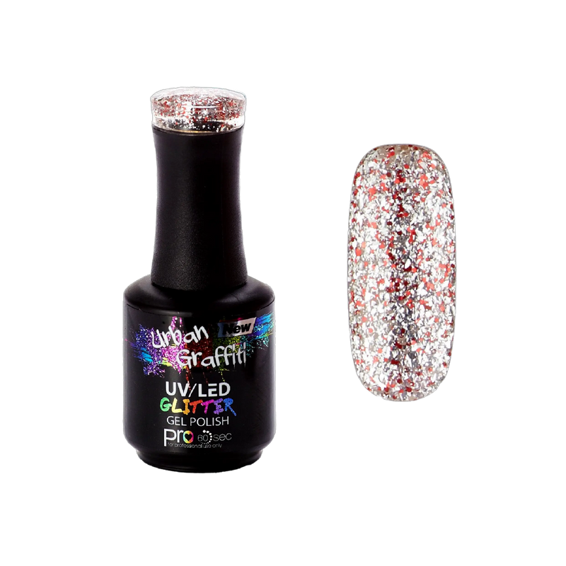 Apollo - UGGP-A0907 Urban Graffiti κόκκινο και ασημί glitter βερνίκι gel 15ml