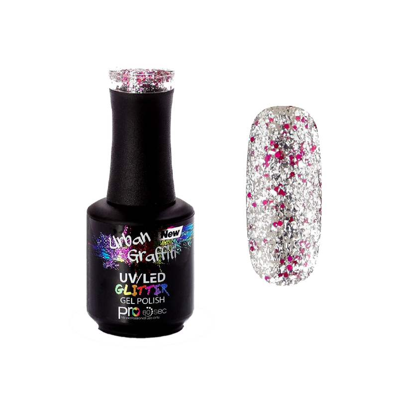 Dance Floor - UGGP-A0909 Ροζ και ασημί glitter gel βερνίκι Urban Graffiti 15ml